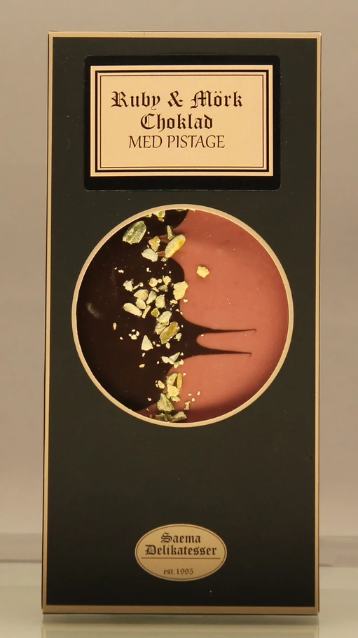 Ruby Choklad & Mörk Choklad med Pistage 12 x 100gr